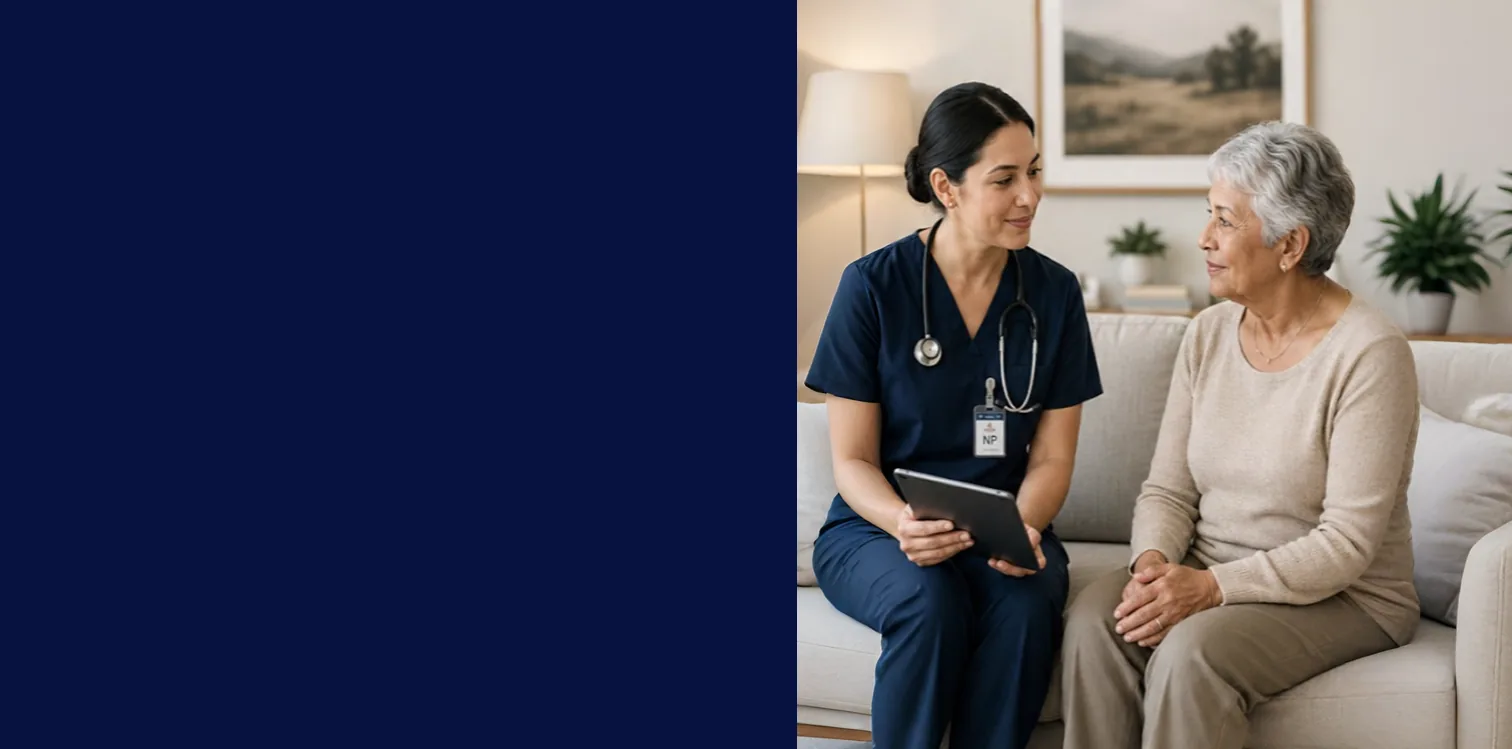 Nurse practitioner meeting with a patient at home